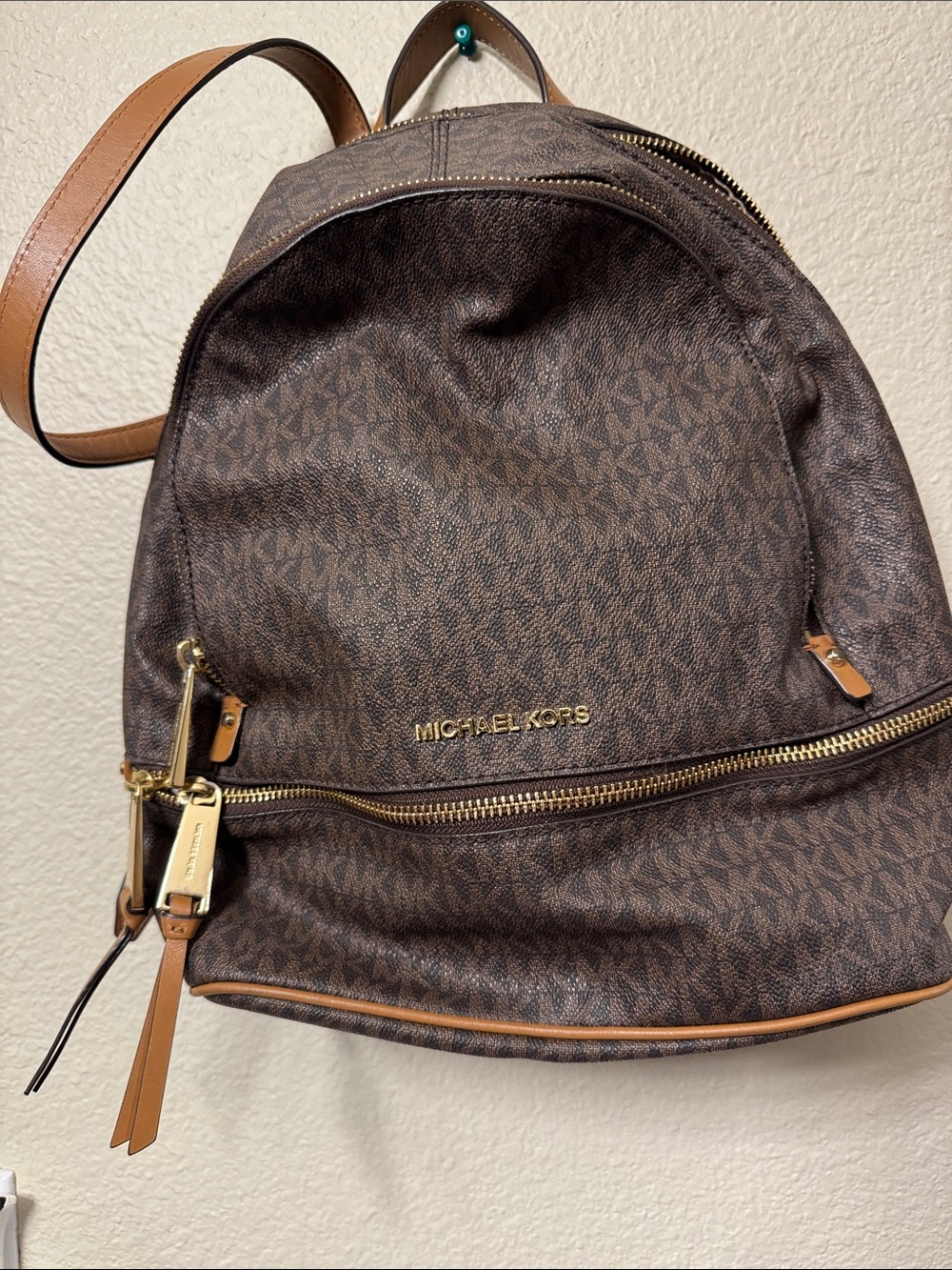 MICHAEL KORS Brown Logo Mini Backpack with Tan Accents